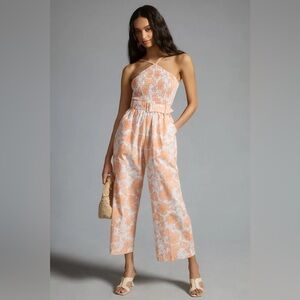 Anthropologie Lusana Arlen Smocked Halter Jumpsuit